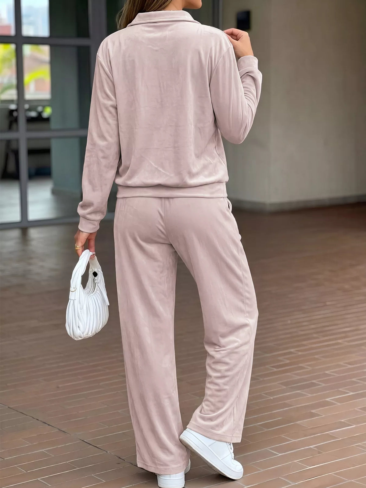 Zip-Up Jacket and Wide-Leg Pants Set, back view