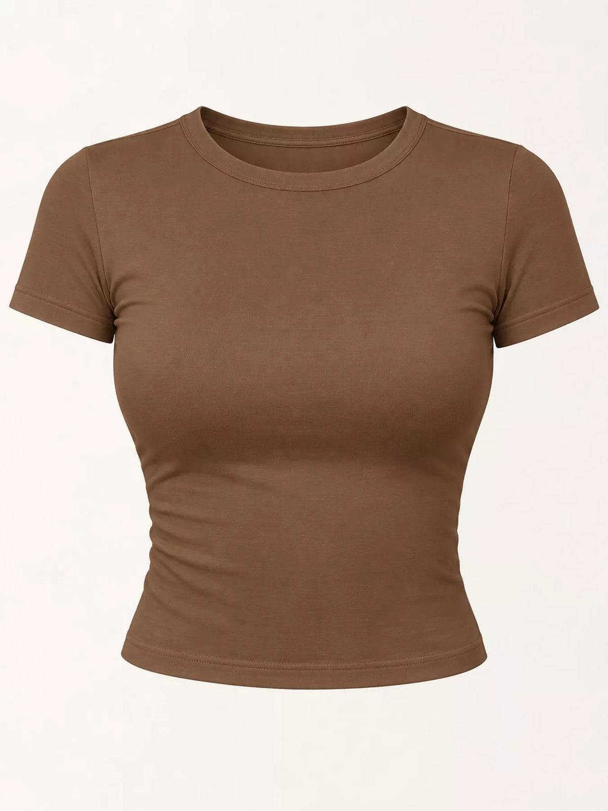 Brown crew neck crop T-shirt, front product view