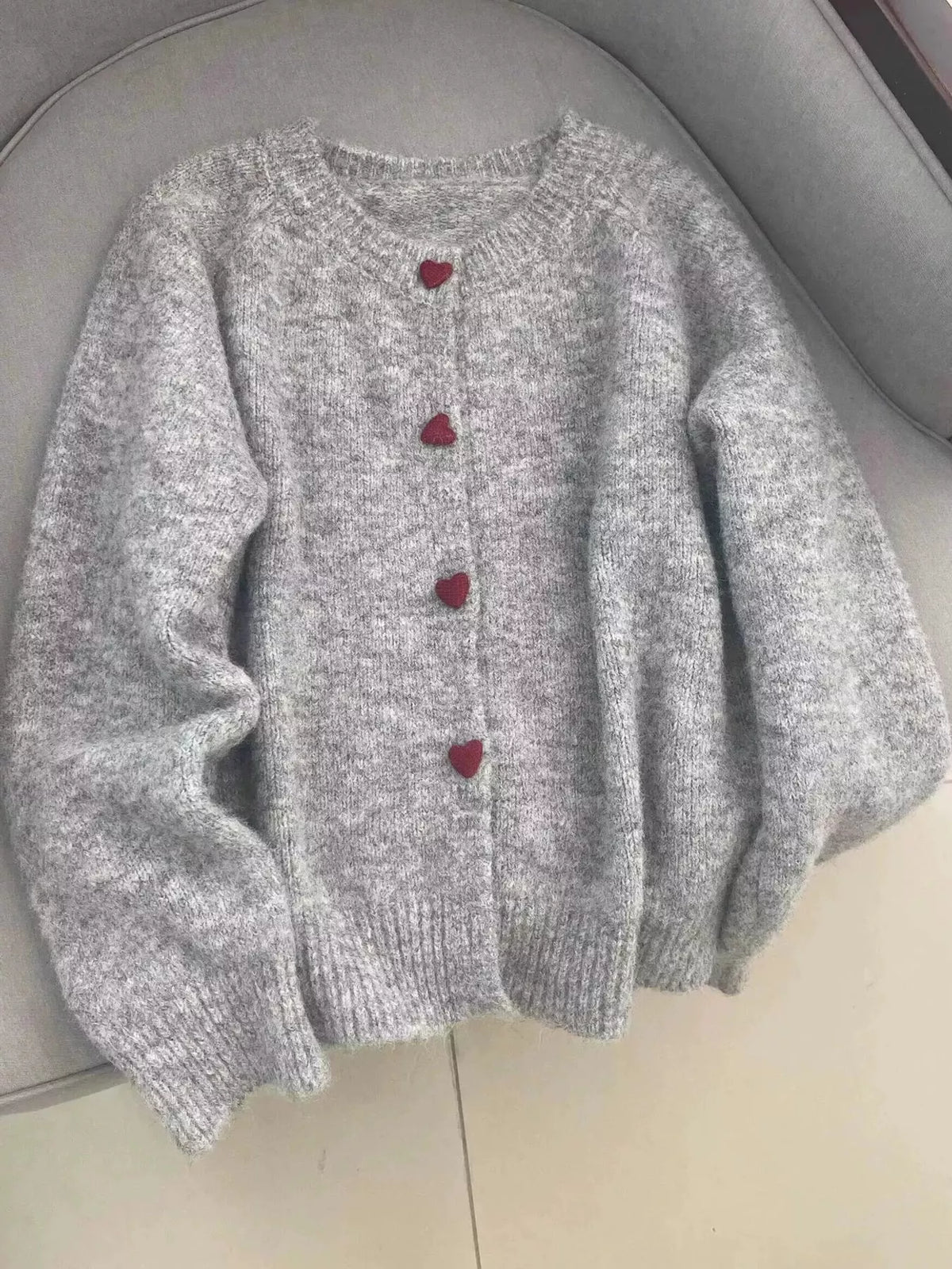 Heart Buttons Knit Cardigan — garment front