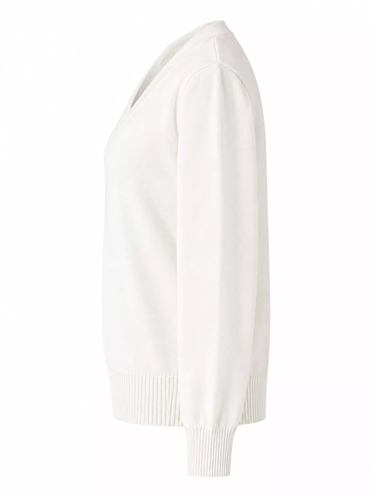 Women's V-Neck Long Sleeve Sweater in white — side view
