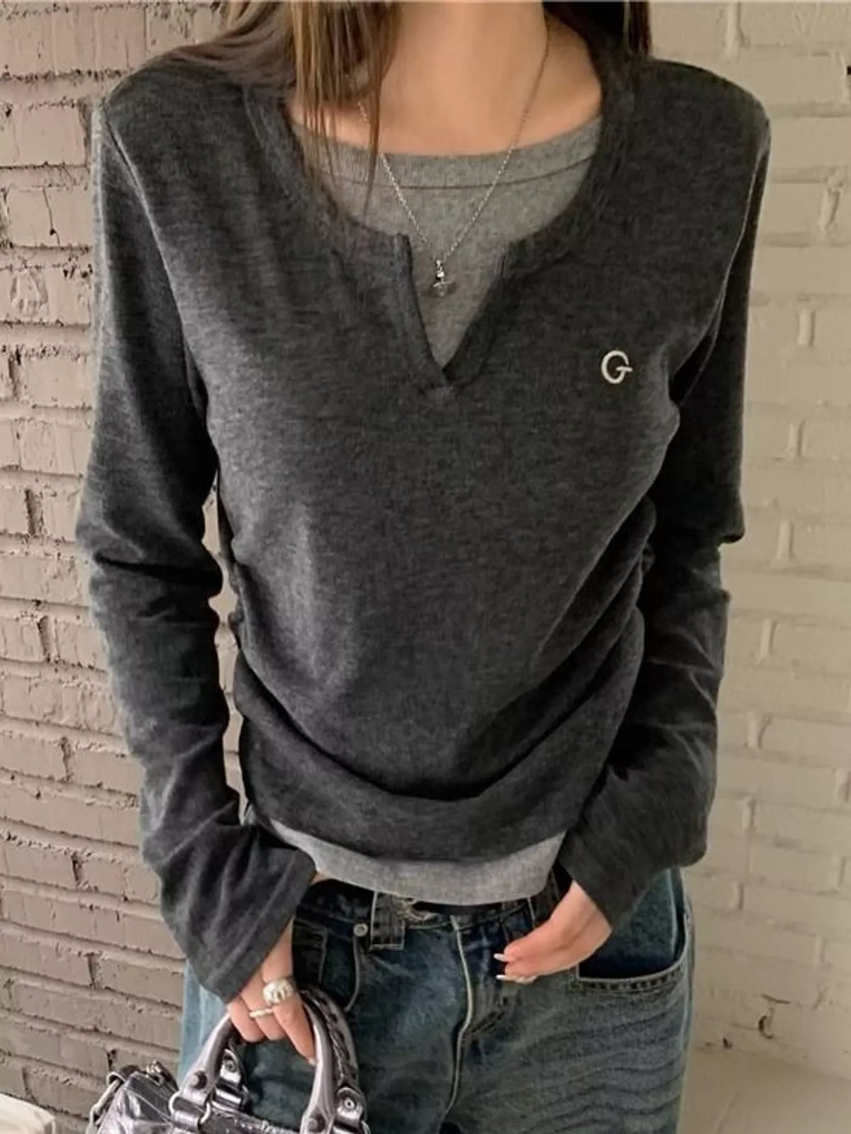 Layered T-shirt, gray front