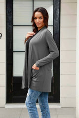 Trendsi Basic Bae Full Size Open Front Long Sleeve Cardigan with Pockets -