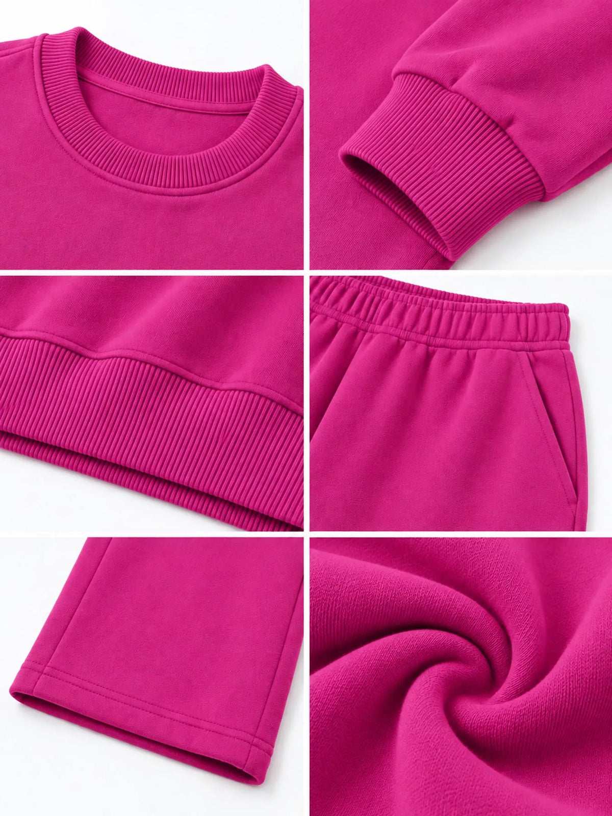 Crewneck Drop Shoulder Sweatshirt and Wide-Leg Pants Set — construction details