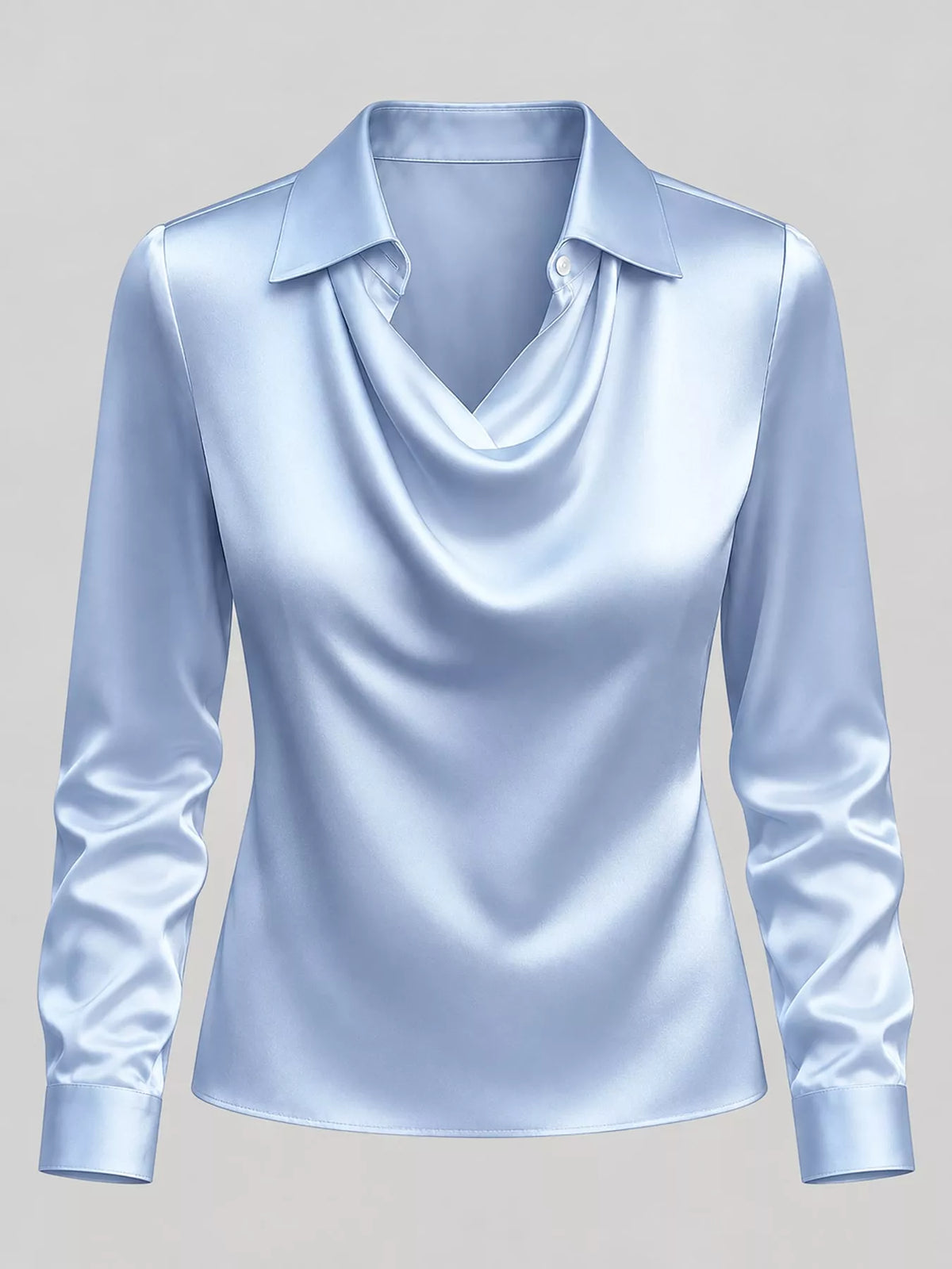 Blue satin cowl neck blouse