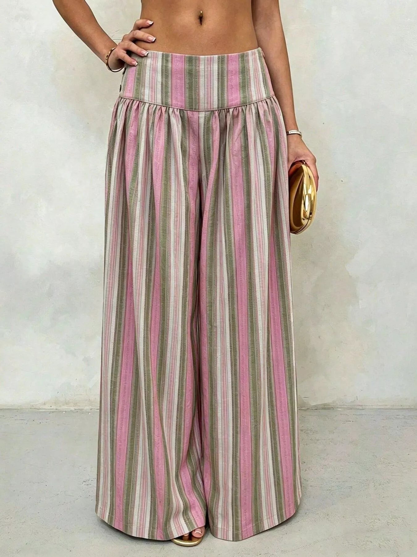 Trendsi High-Waisted Striped Wide-Leg Casual Pants -