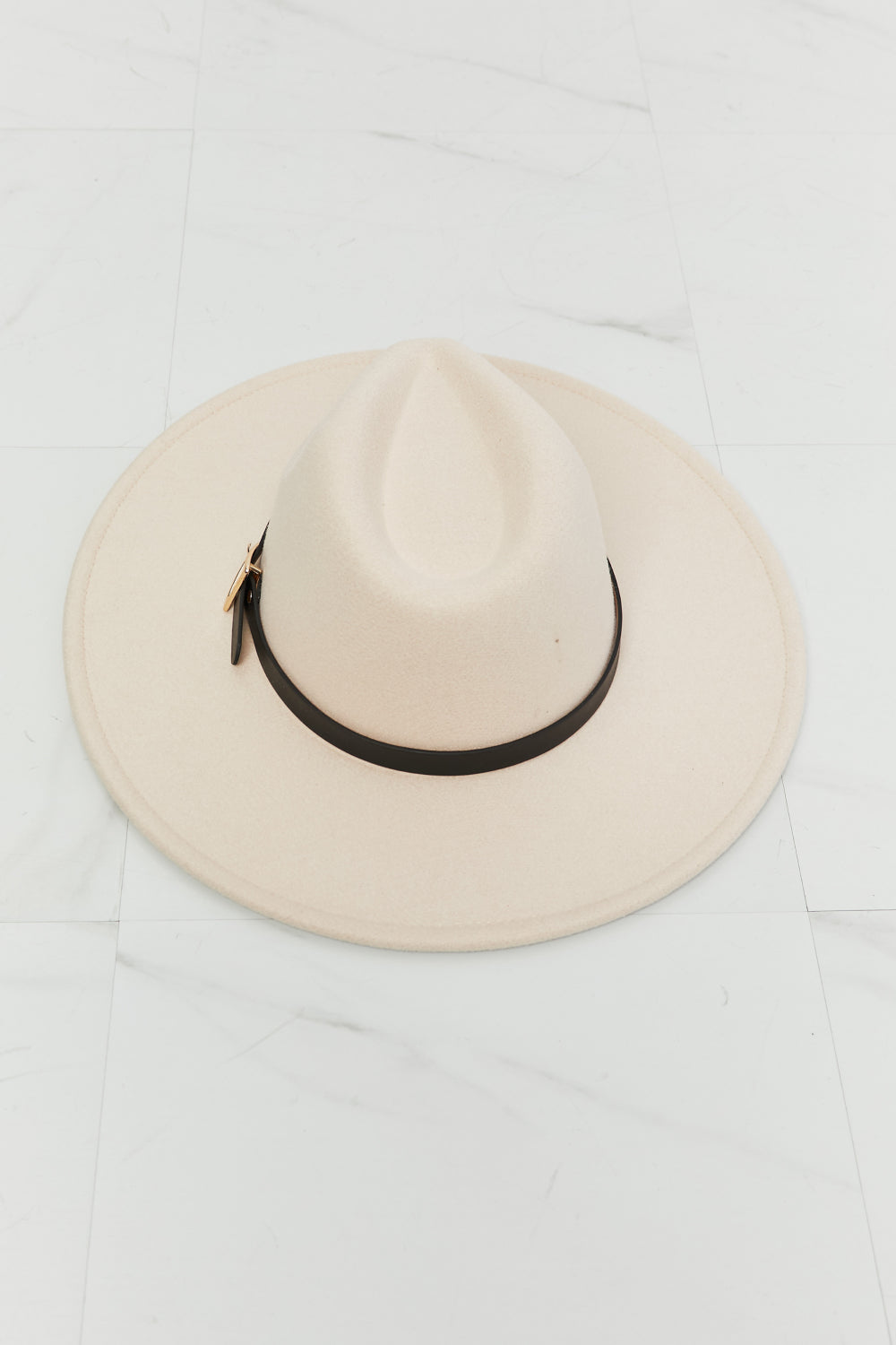 Women's Fedora Hat With Adjustable Strap And Faux Leather Belt Buckle Beige — product view 6