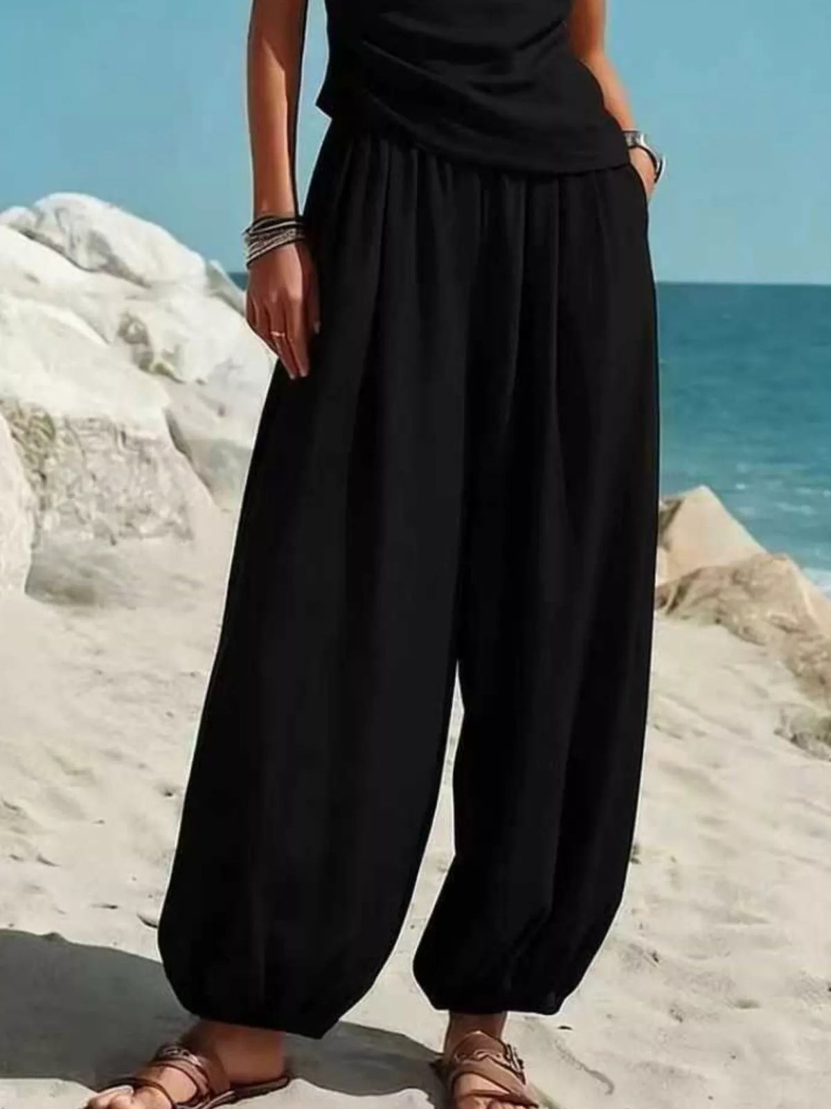 Women's One-Shoulder Sleeveless Top & Harem Pants Set — alternate view 5