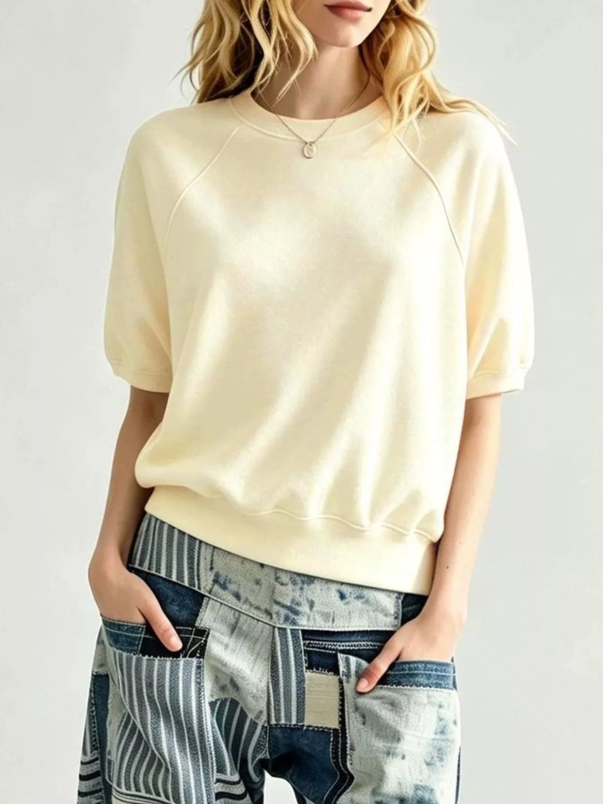 Women's Raglan Short-Sleeve Sweatshirt in cream — front view