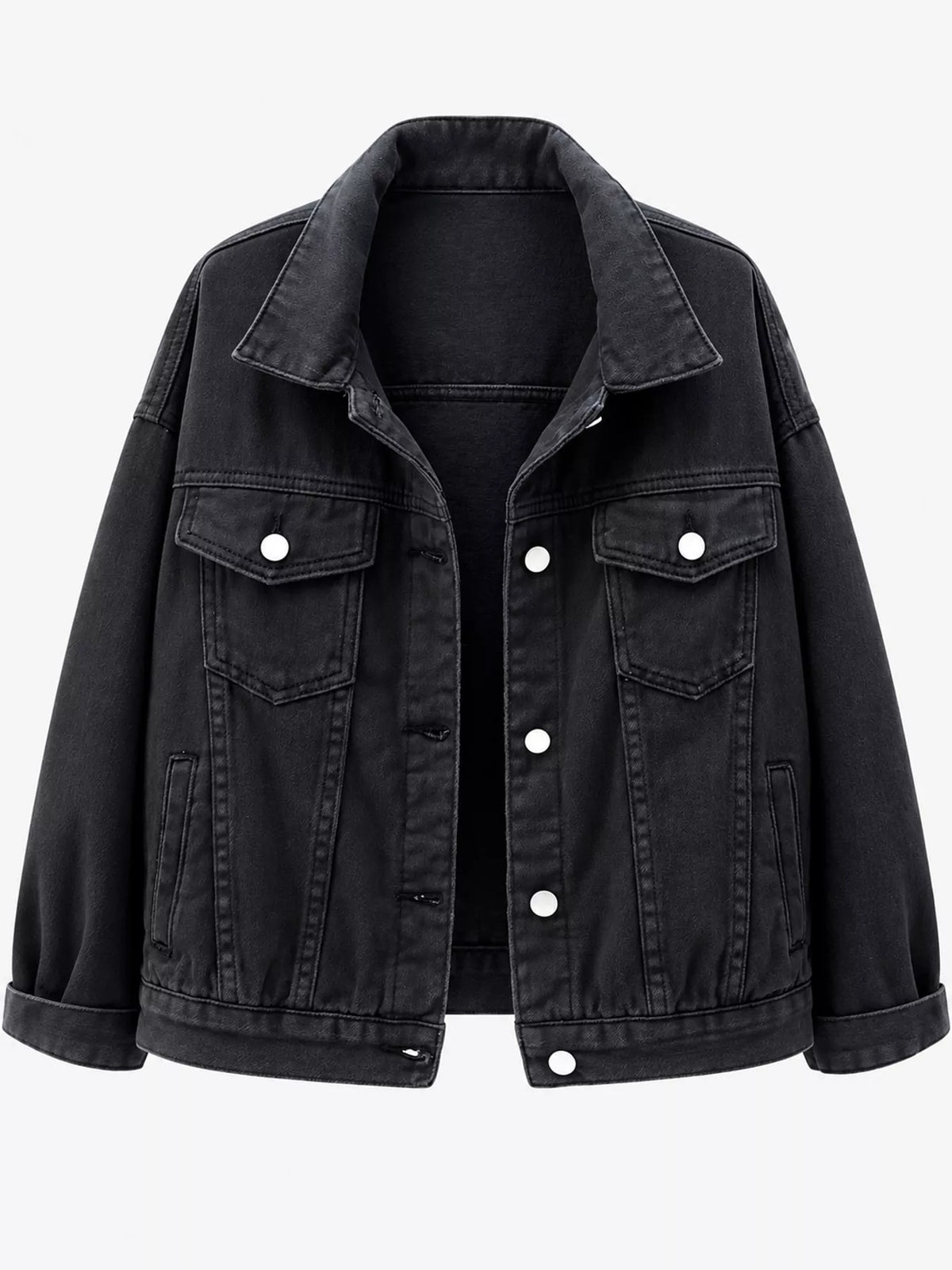 Button-Down Classic Cropped Denim Jacket — garment front