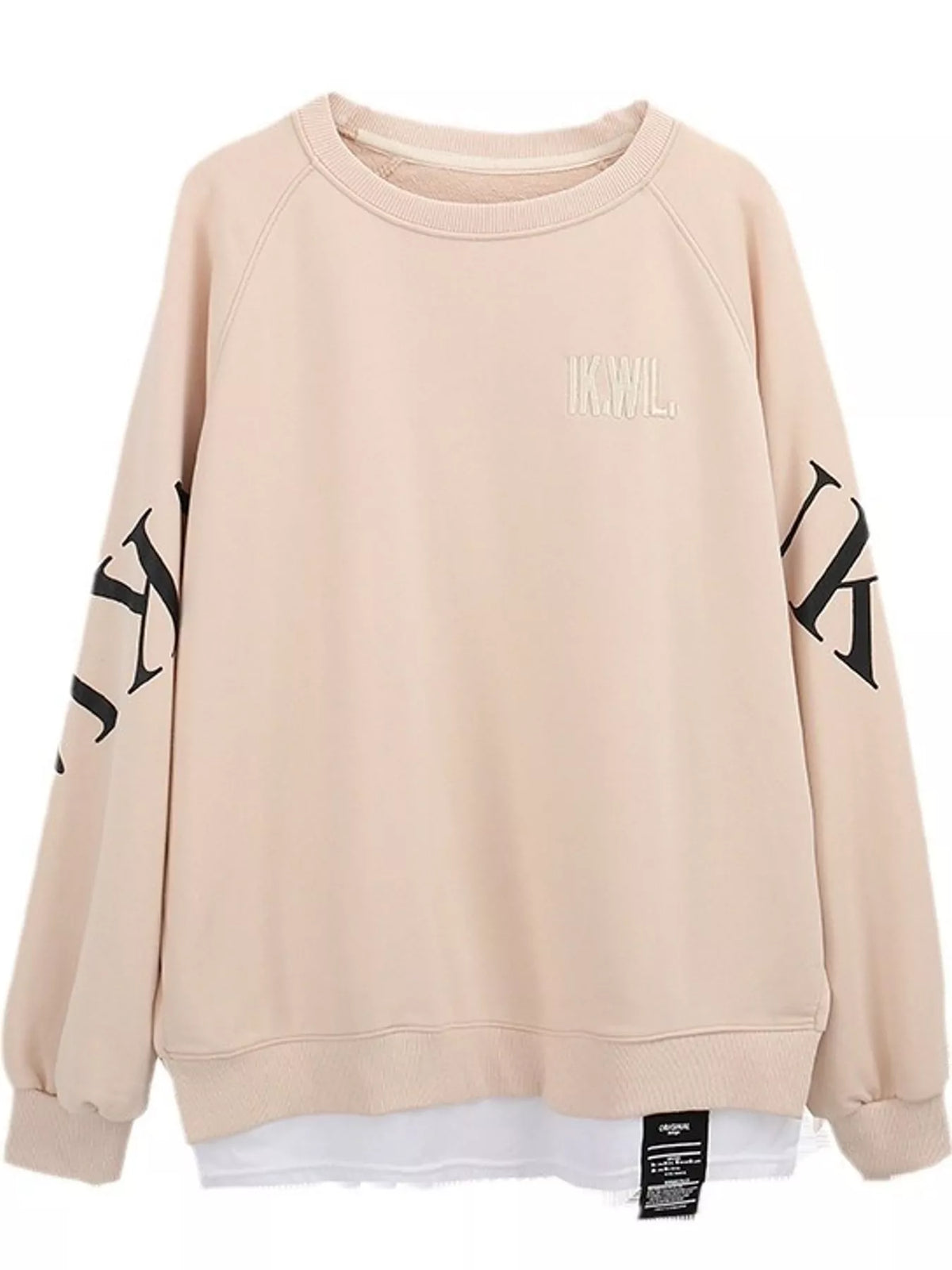 Apricot layered-hem sweatshirt with graphic sleeve detail