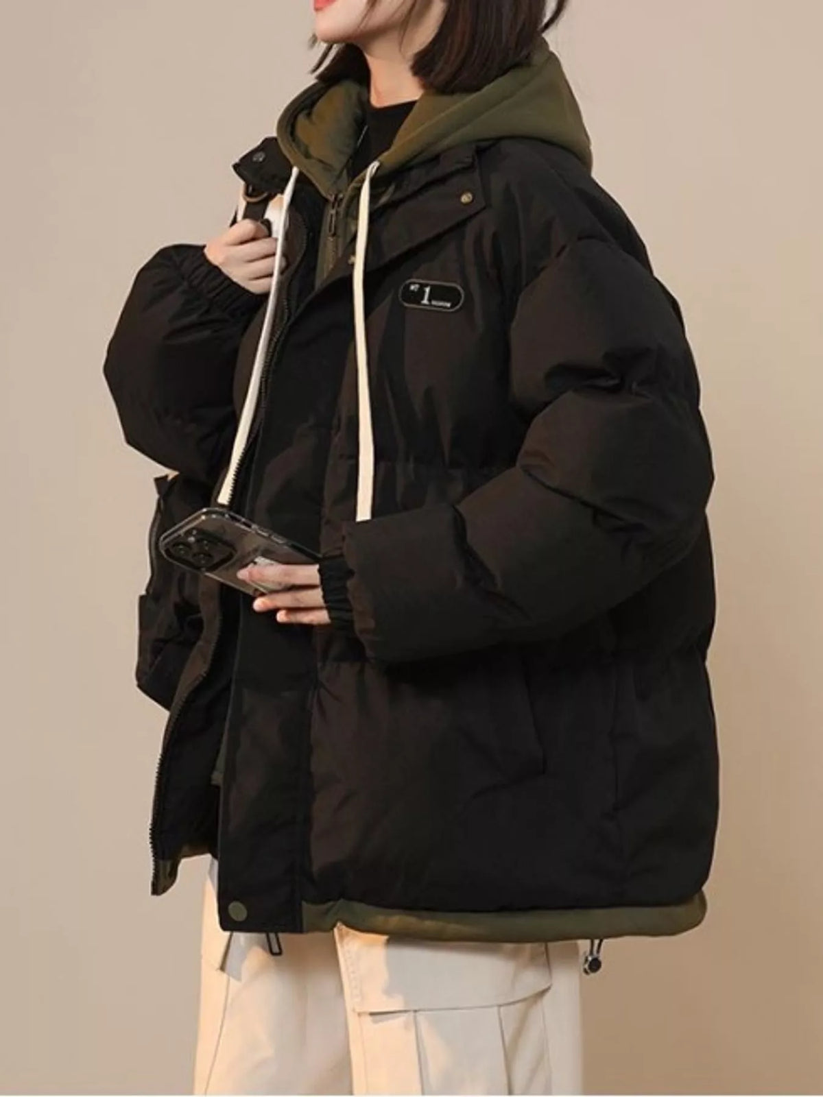 Zip-Up Hooded Puffer Jacket — side view