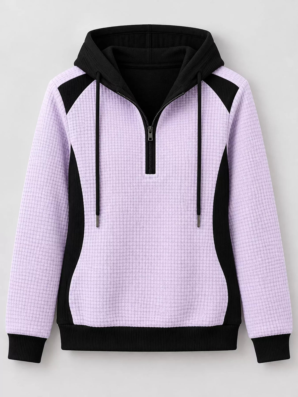 Color-Block Waffle Knit Quarter-Zip Hoodie — garment front