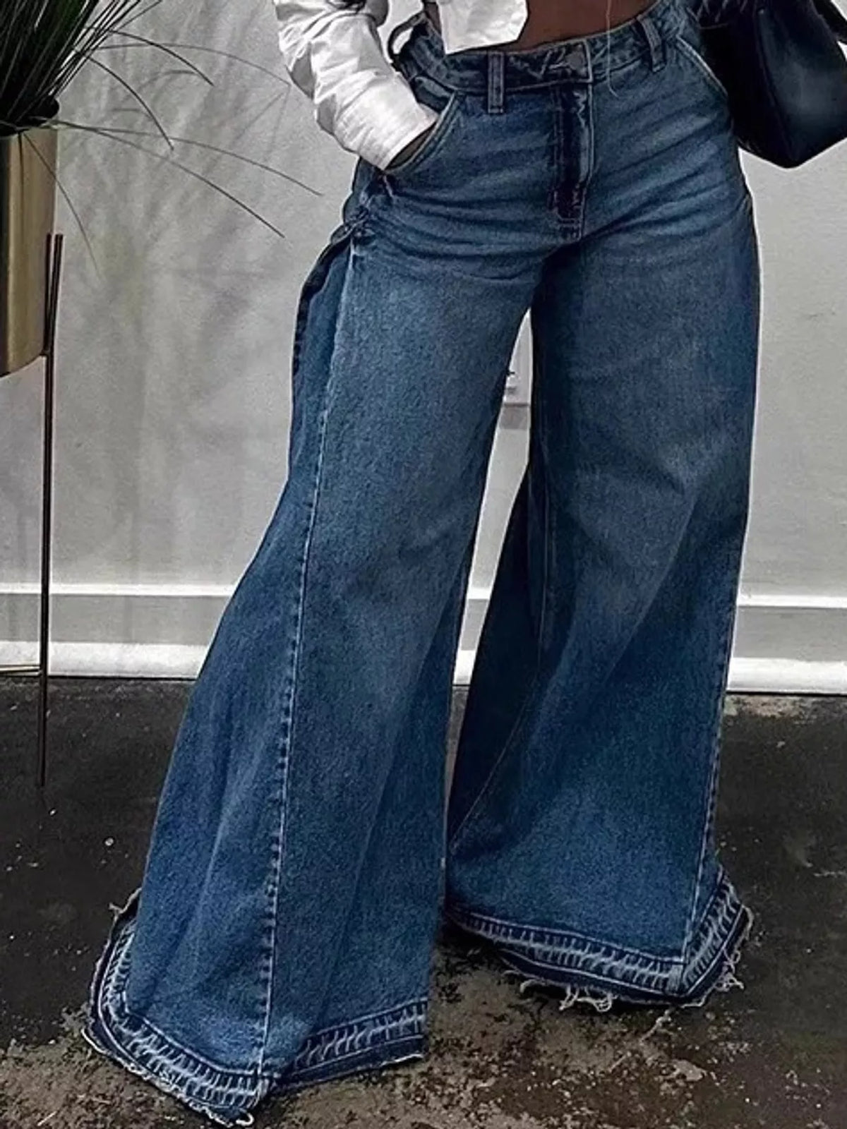 Mid-Rise Wide-Leg Jeans with Side Panels, front view