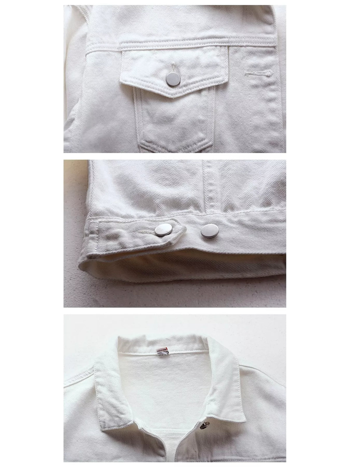 Button-Down Classic Cropped Denim Jacket — construction details