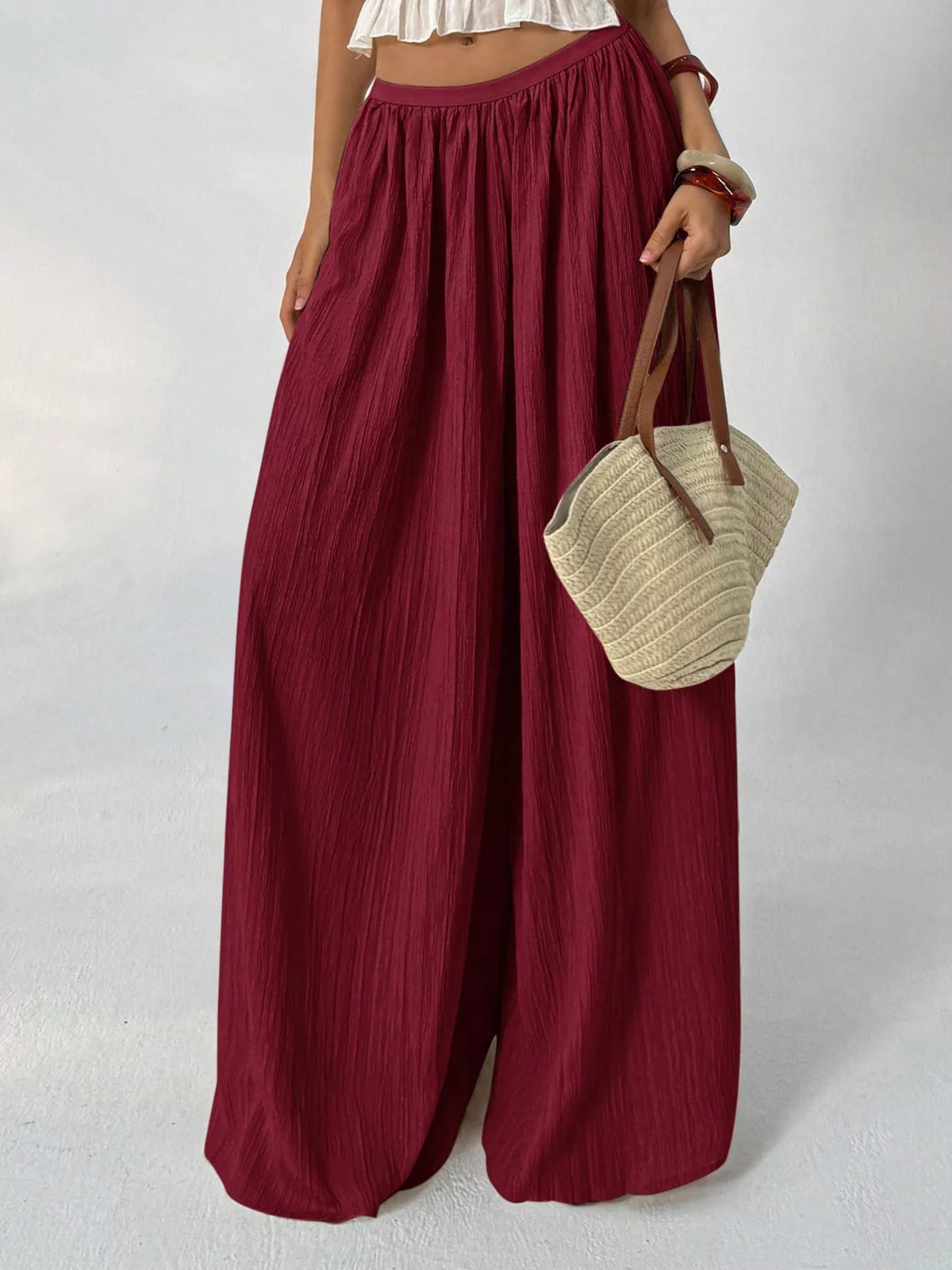 High-Waisted Pleated Wide-Leg Trousers, pants detail