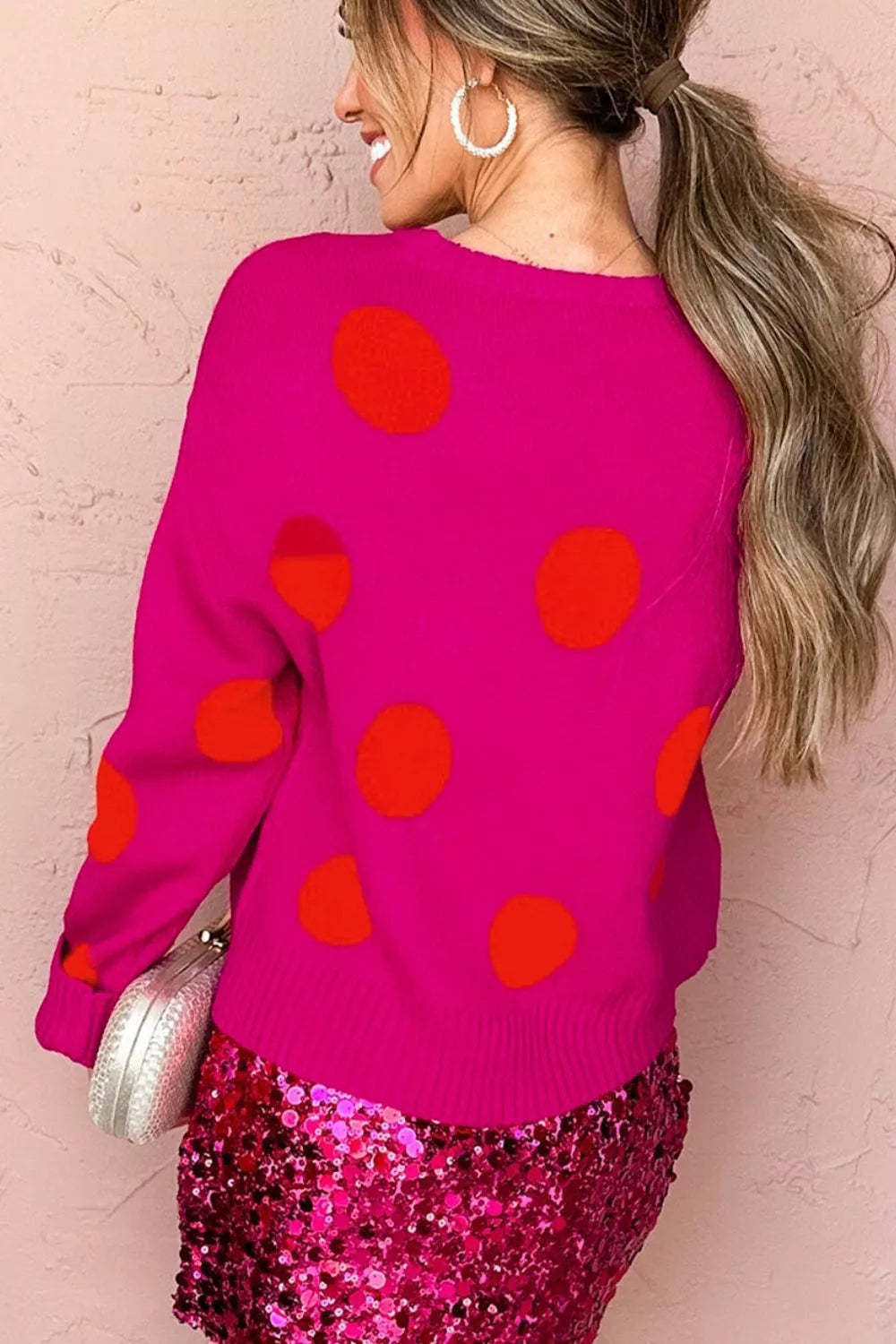 Trendsi Polka Dot Round Neck Sweater -