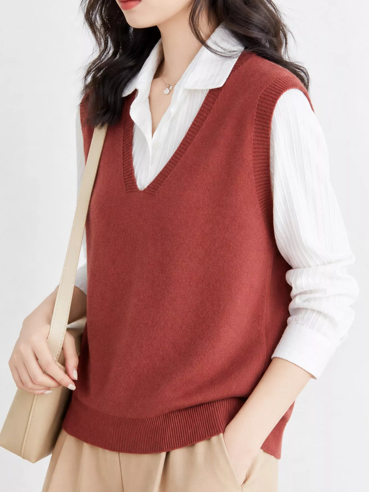 V-Neck Knit Sweater Vest — front view