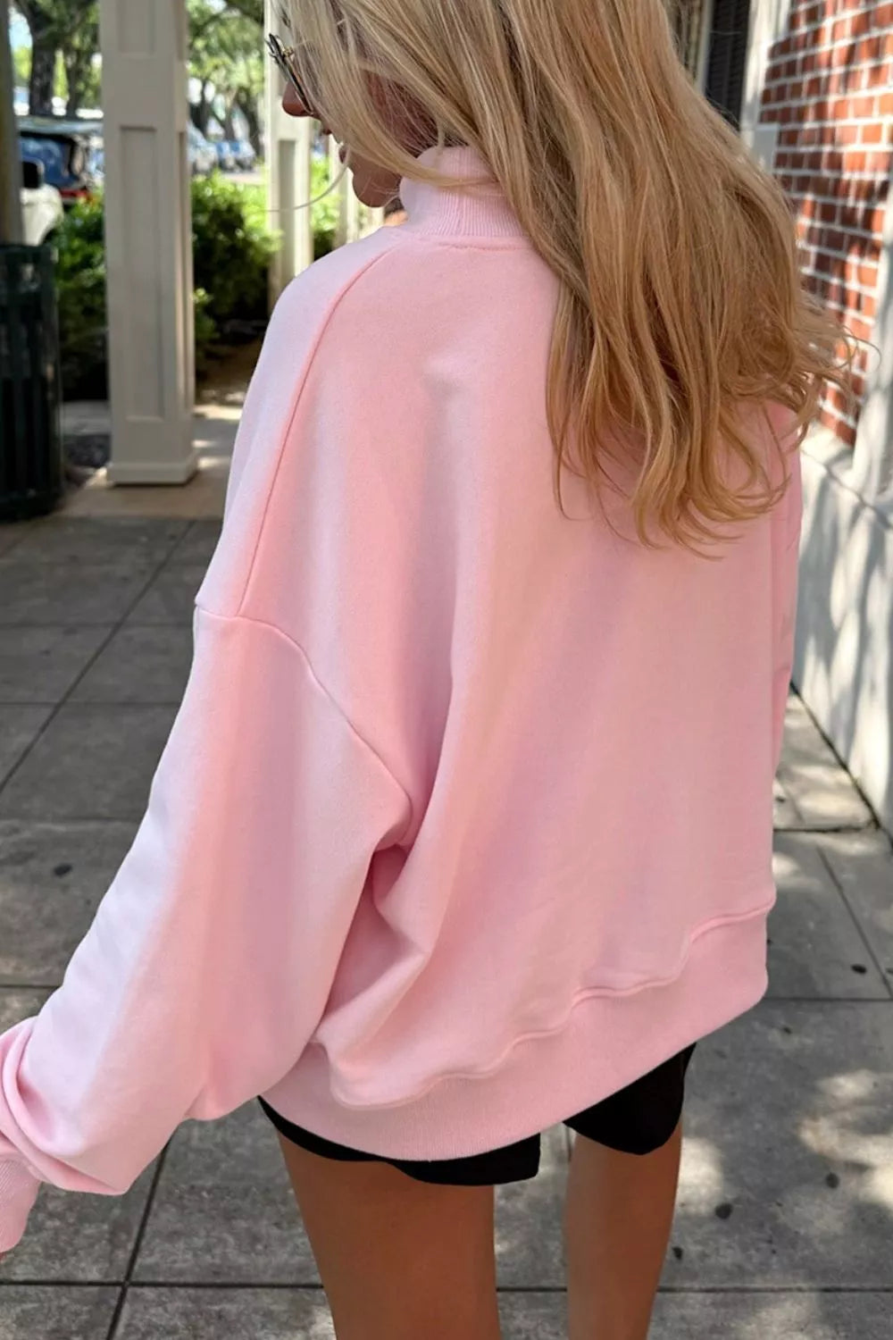Trendsi Embroidered Long Sleeve Stand Neck Shift Pullover Sweatshirt -