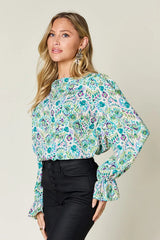 Trendsi Double Take Full Size Printed Flounce Sleeve Blouse - Shirts