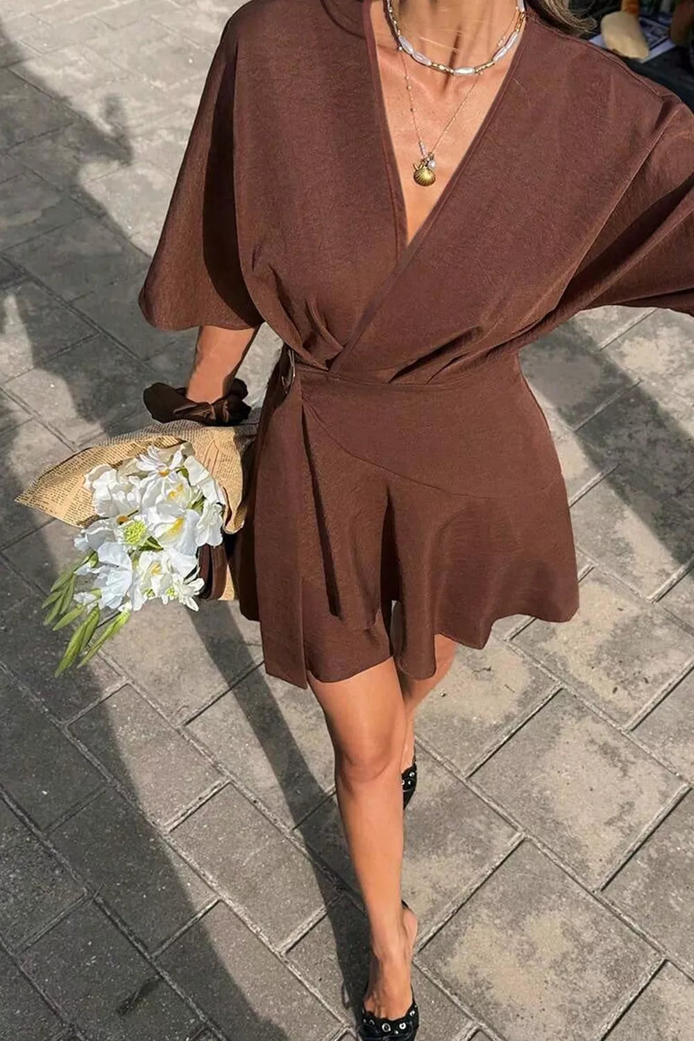 Trendsi Surplice Half Sleeve Mini Dress -
