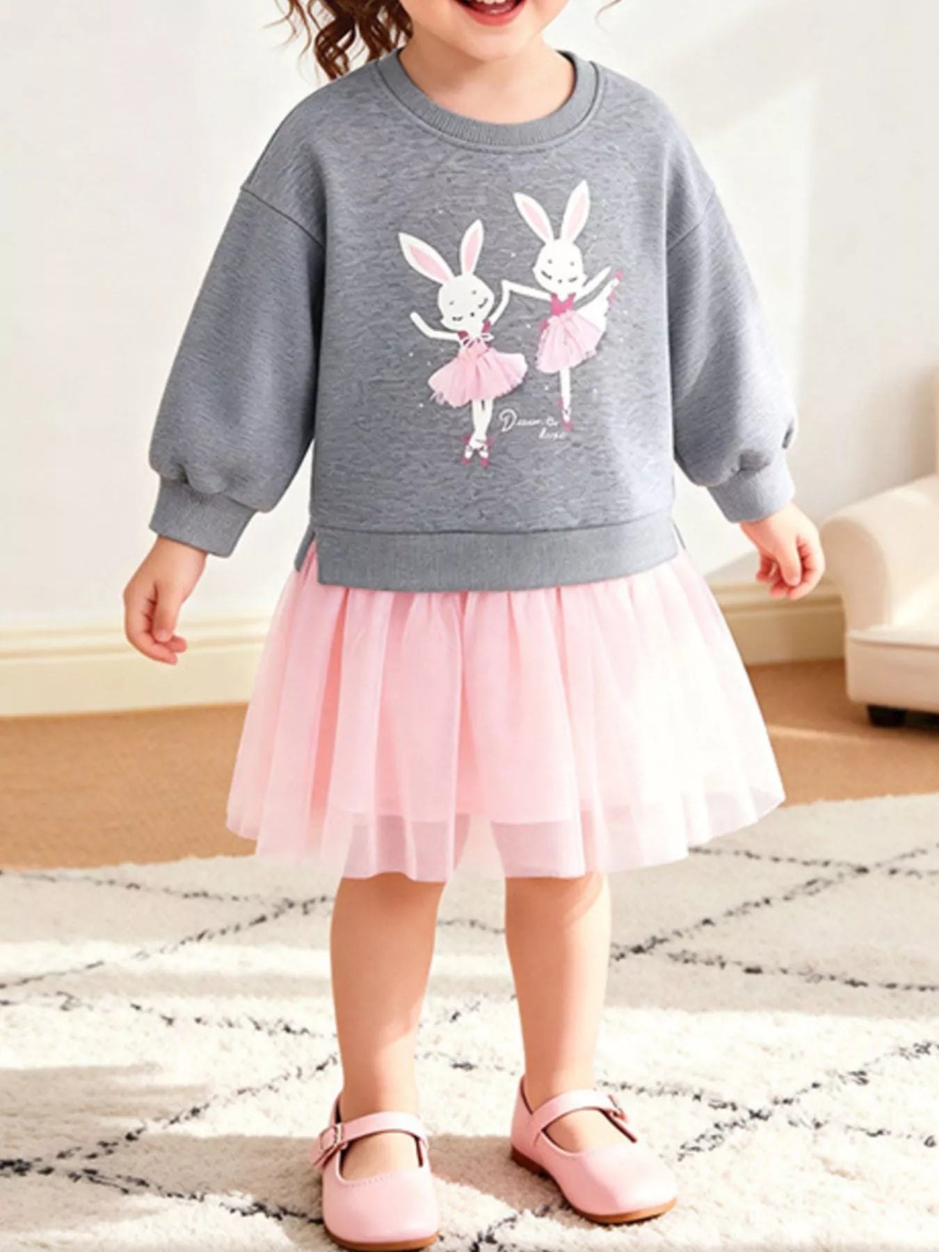 Trendsi Children's Rabbit Sweatshirt Tulle Tutu Dress -
