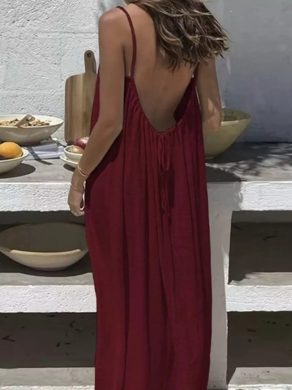 Backless Spaghetti Strap Maxi Dress — back view