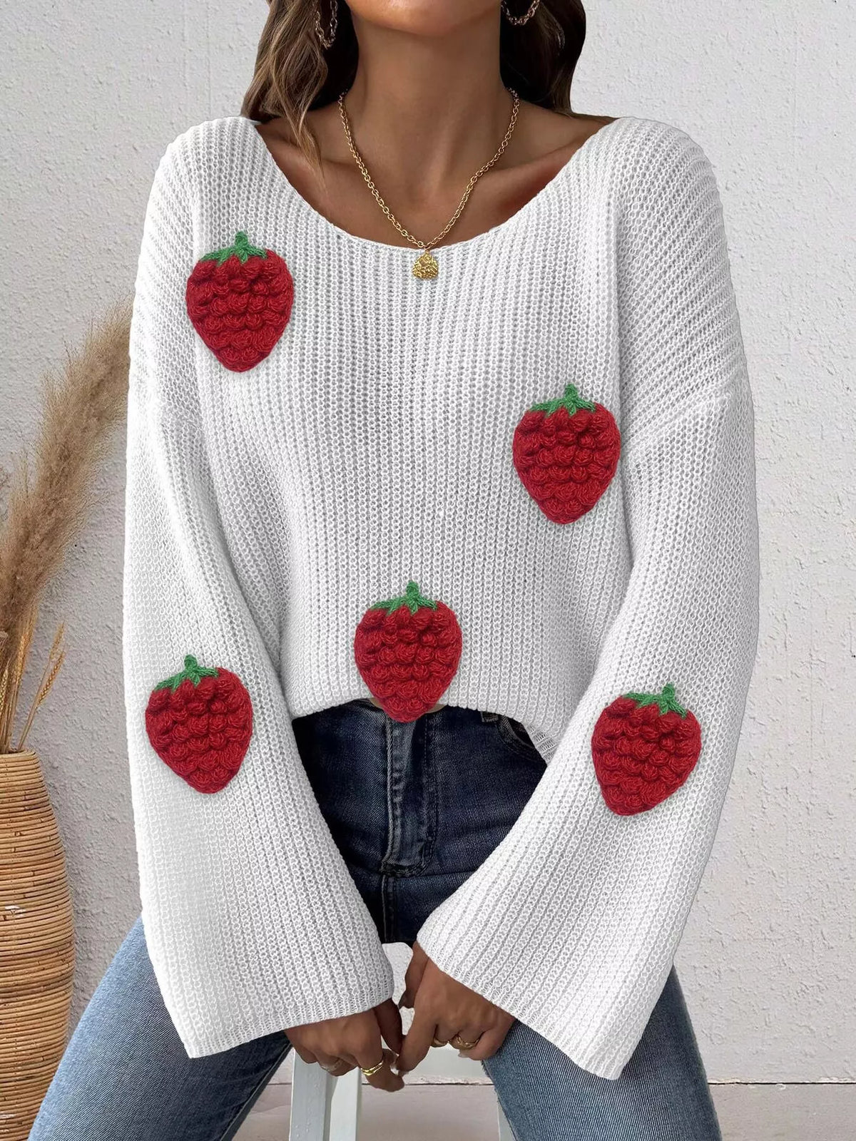 Trendsi Strawberry Applique Oversized Sweater -