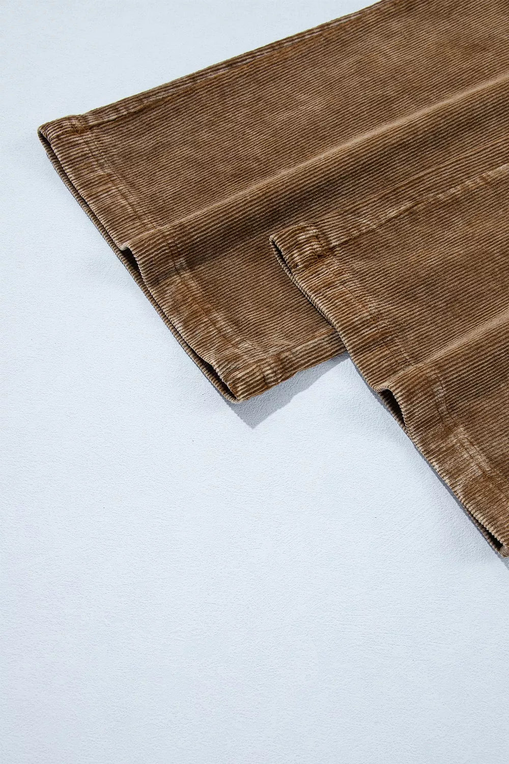 Women's Straight Leg Corduroy Metal Button Zip-up Pants in Taupe, flat product view