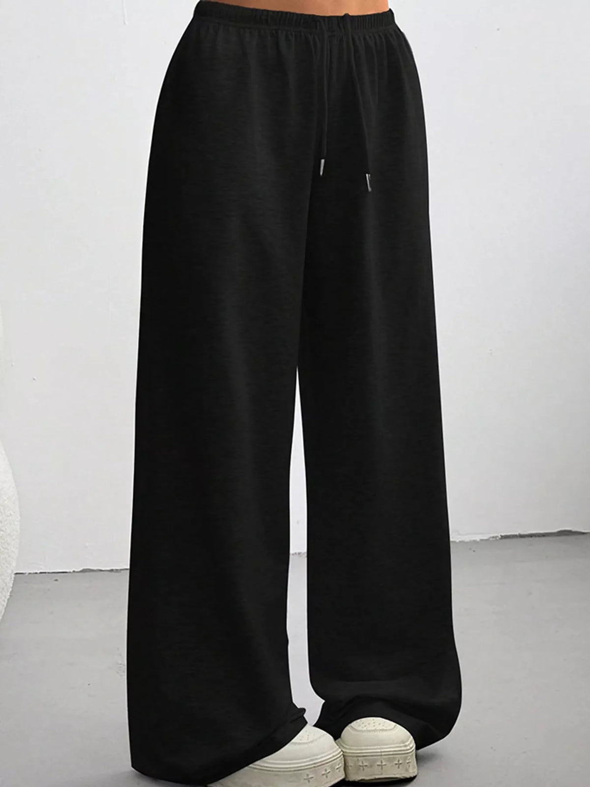 Black wide-leg drawstring pants