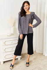 Trendsi Double Take Square Neck Ruffle Shoulder Long Sleeve T-Shirt -