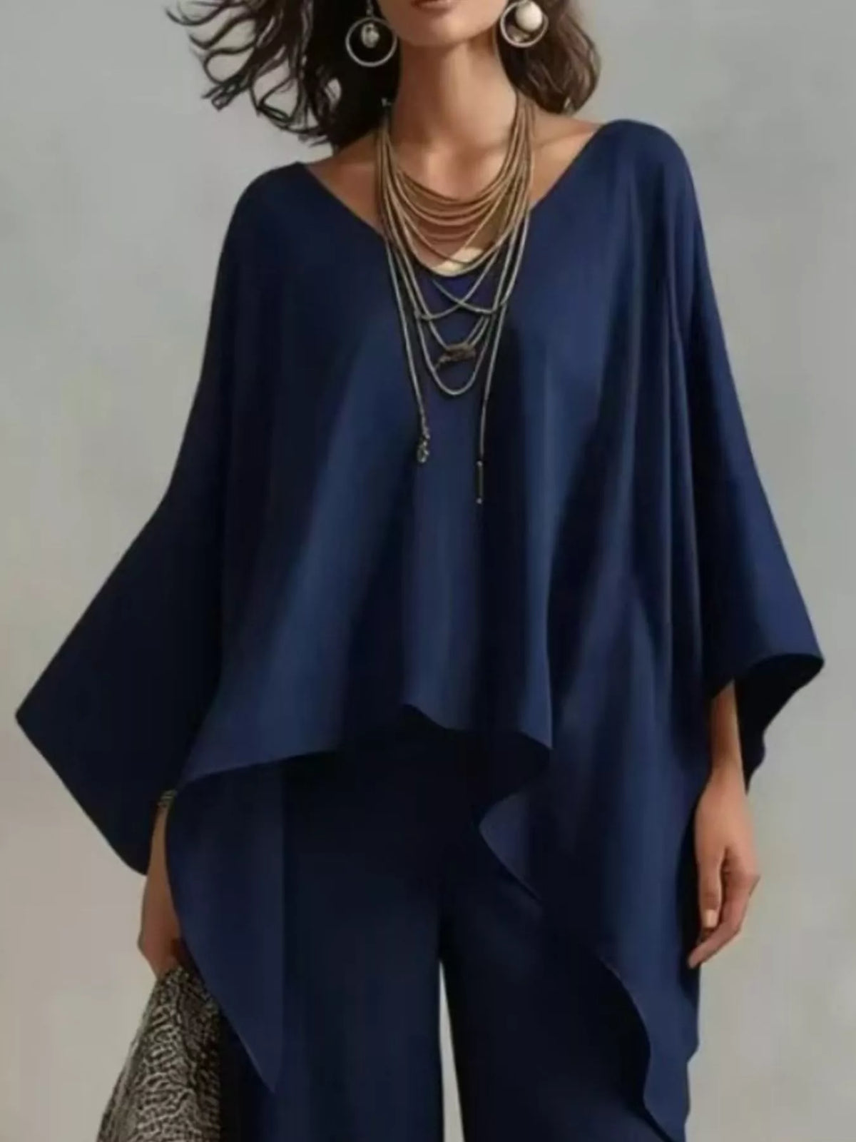 Loose-Fit V-Neck Top and Pants Set