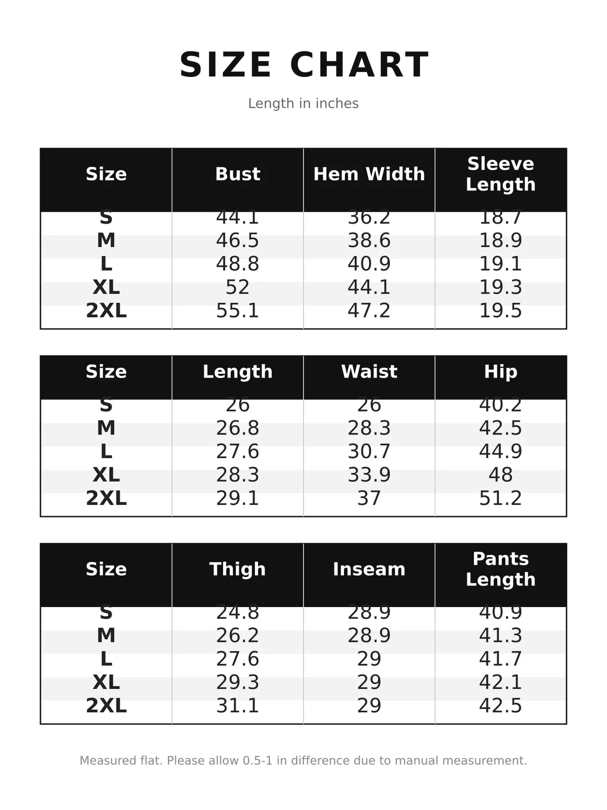 Quarter-Zip Top and Wide-Leg Sweatpants Set — size and measurement chart