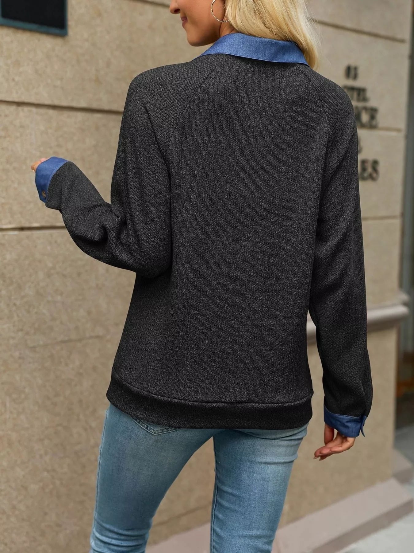 Trendsi Button Detail Raglan Sleeve Top -