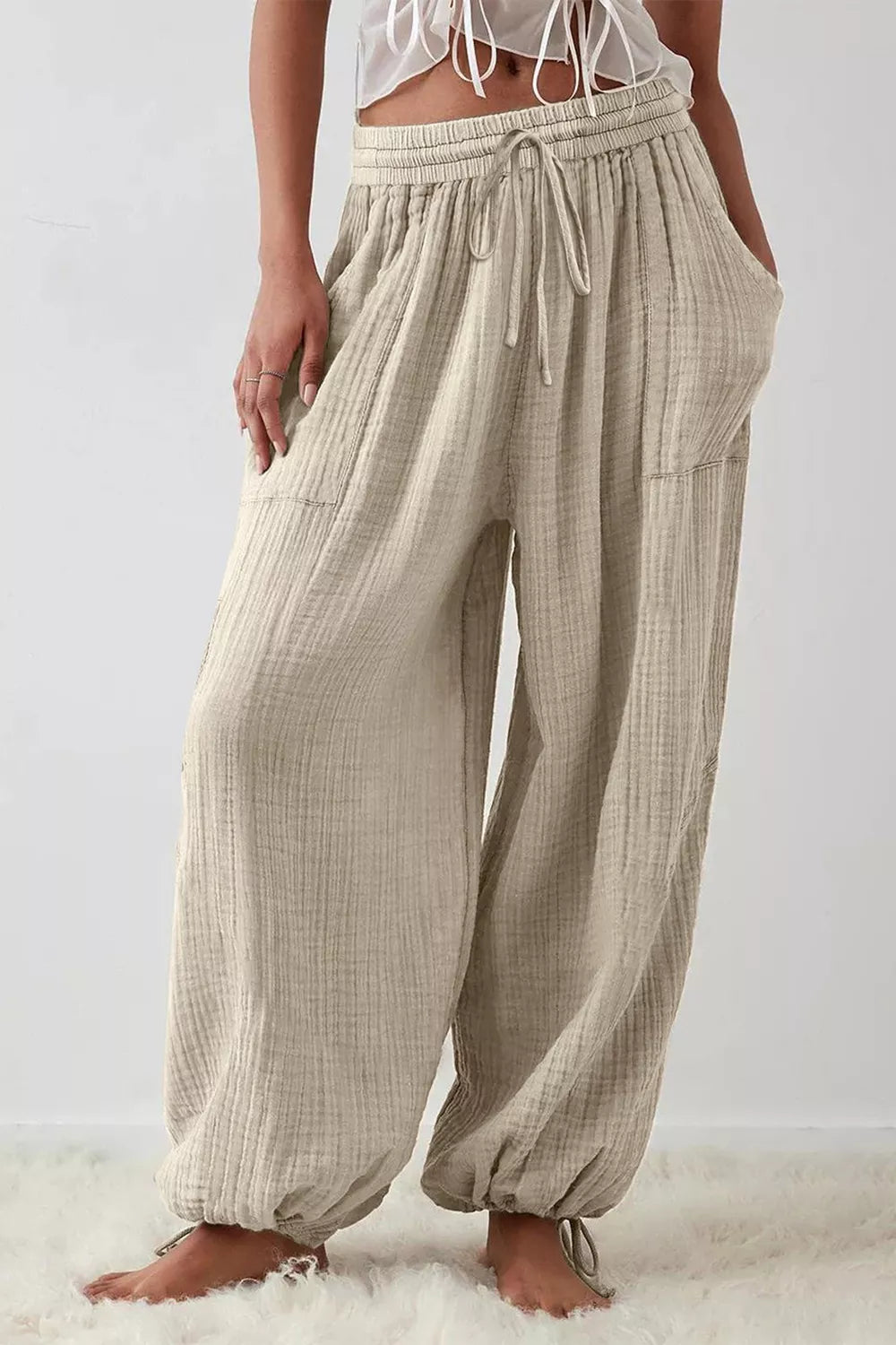 Trendsi Loose Fit Gauze Pants with Drawstring Waist -