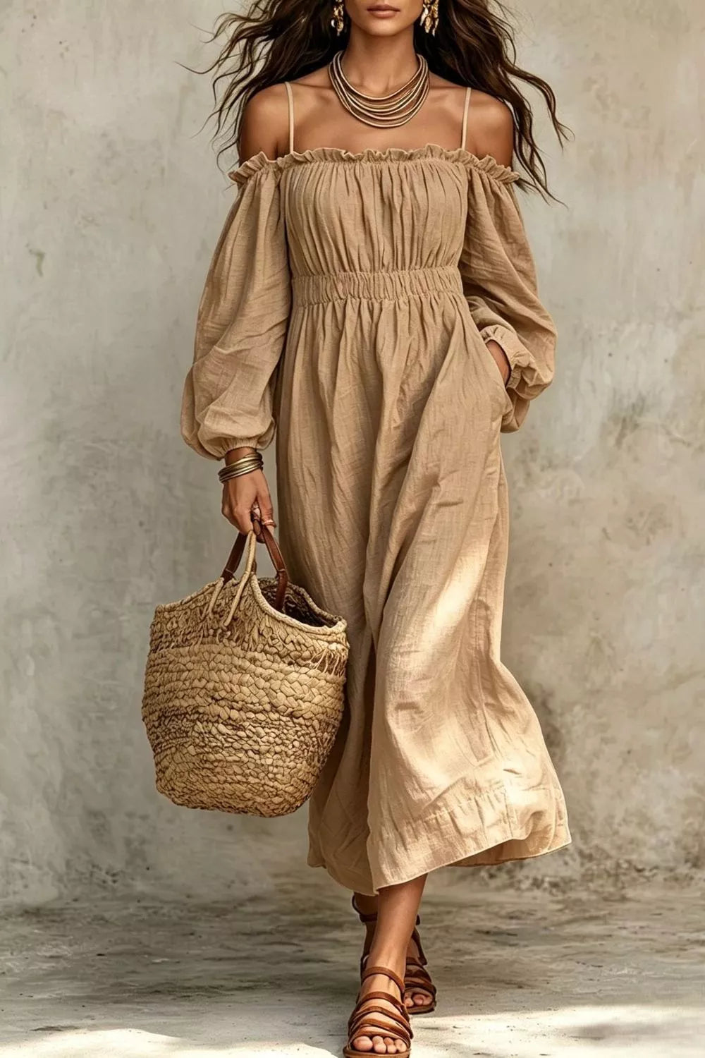 Trendsi Spaghetti Strap Balloon Sleeve Dress -