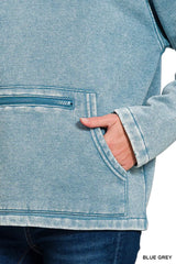 Trendsi Zenana Fleece Washed High Neck Kangaroo Pocket Sweatshirt -