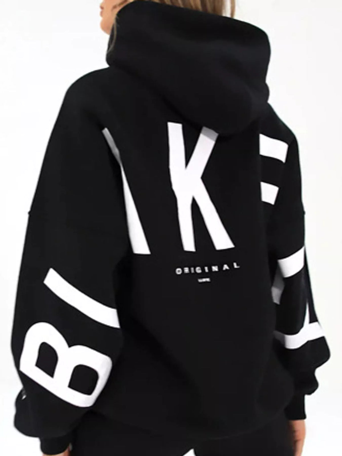 Letter Back Dropped Shoulder Hoodie — back view