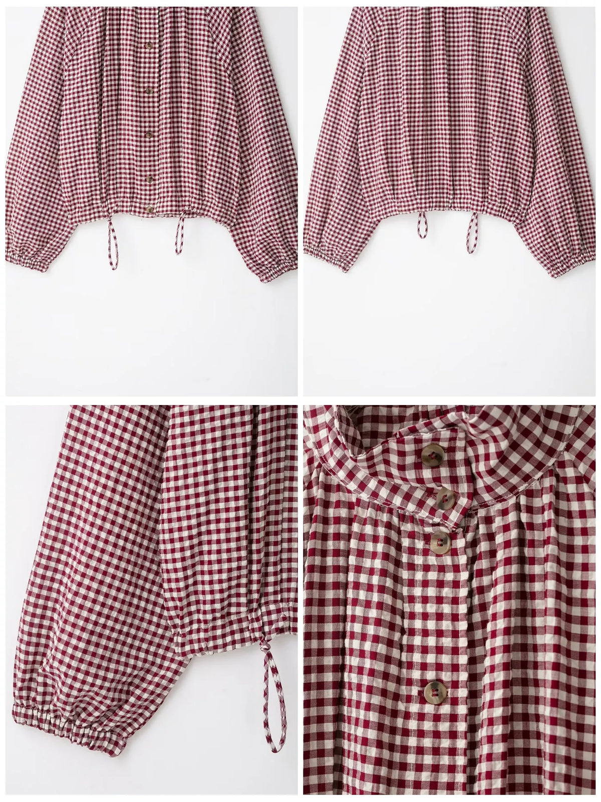 Gingham drawstring jacket, red gingham detail collage