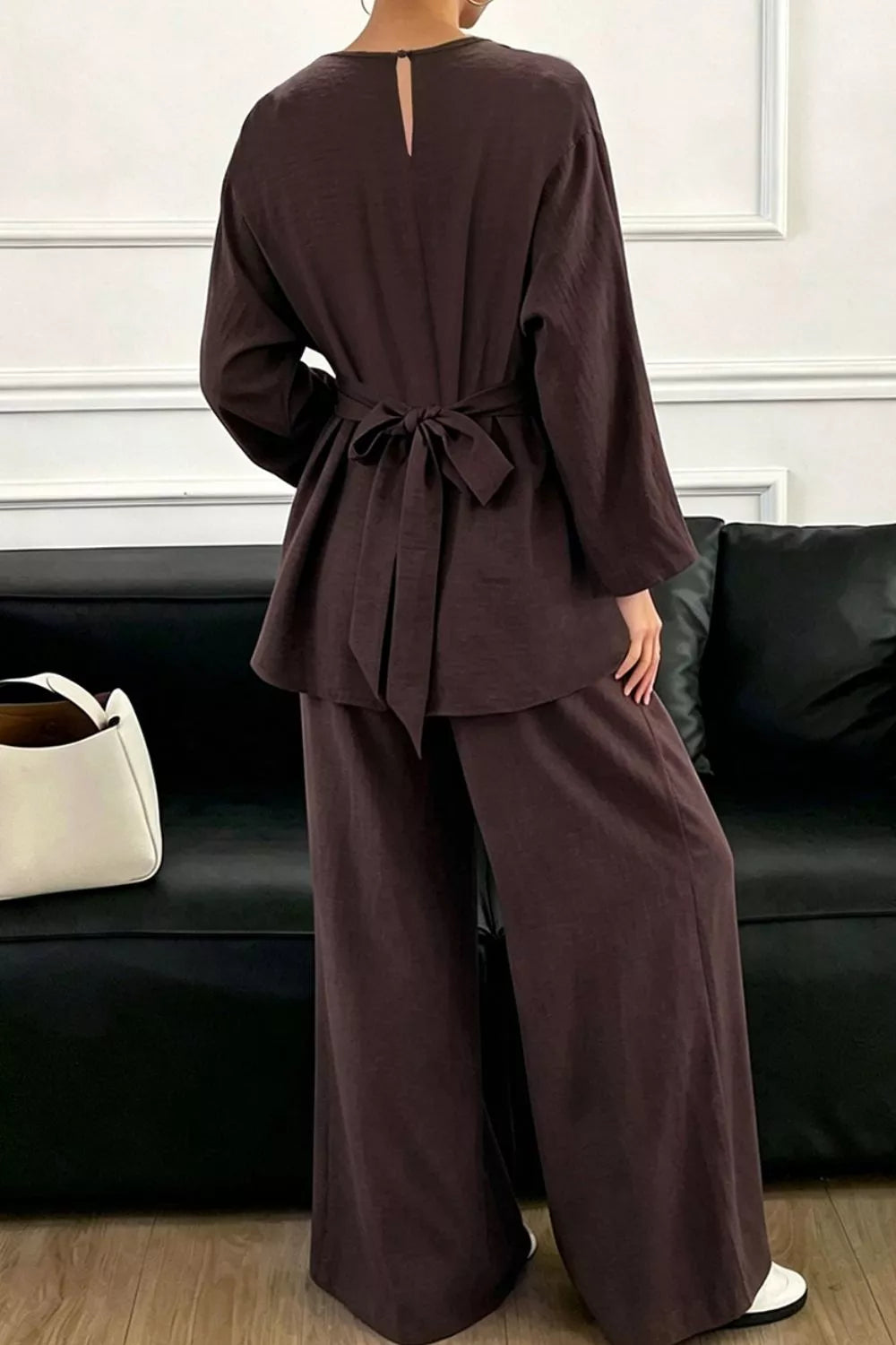 Chain-waist top and pants set