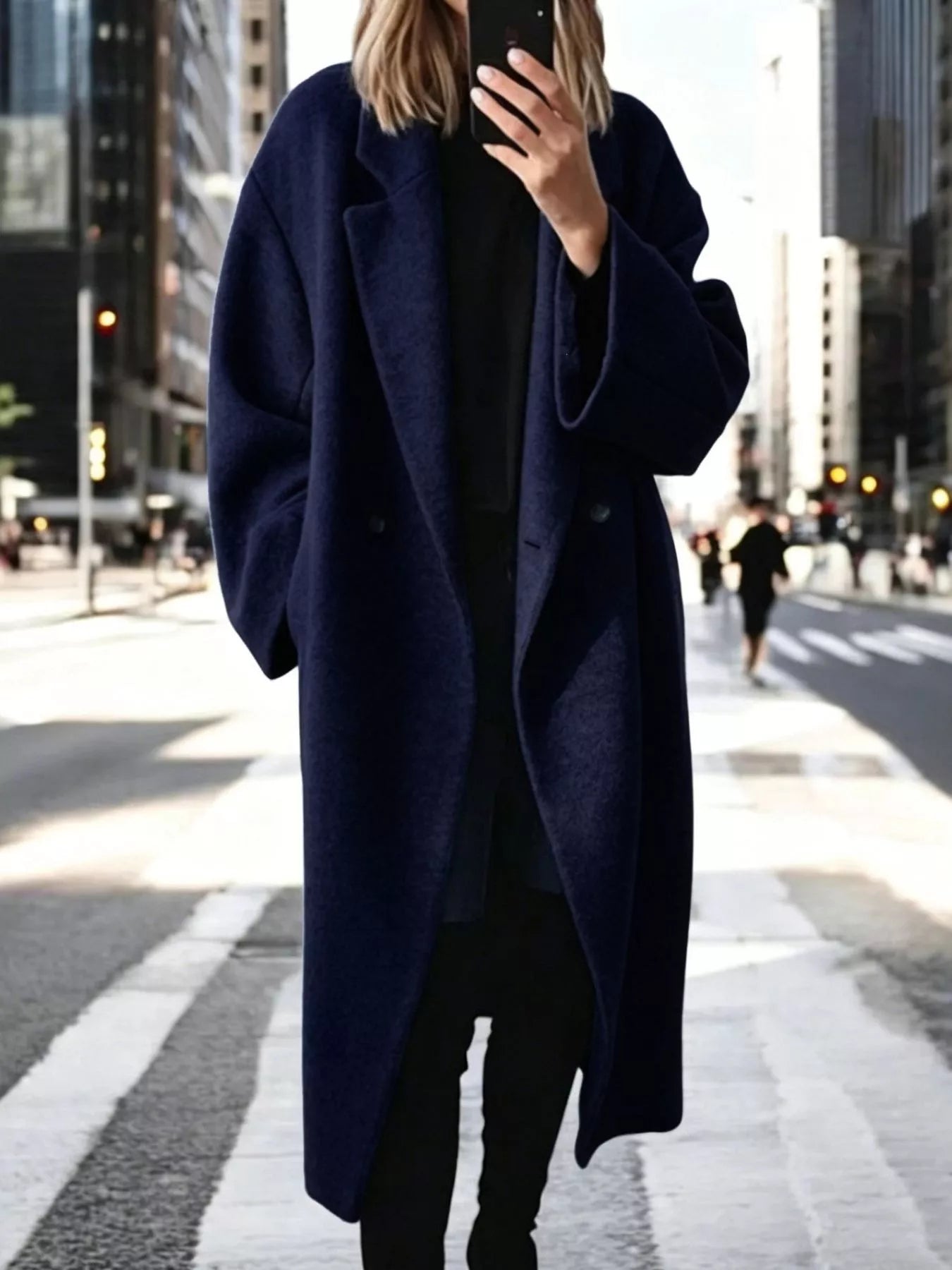 Trendsi Full Size Lapel Collar Wool Blend Longline Coat Plus Size -