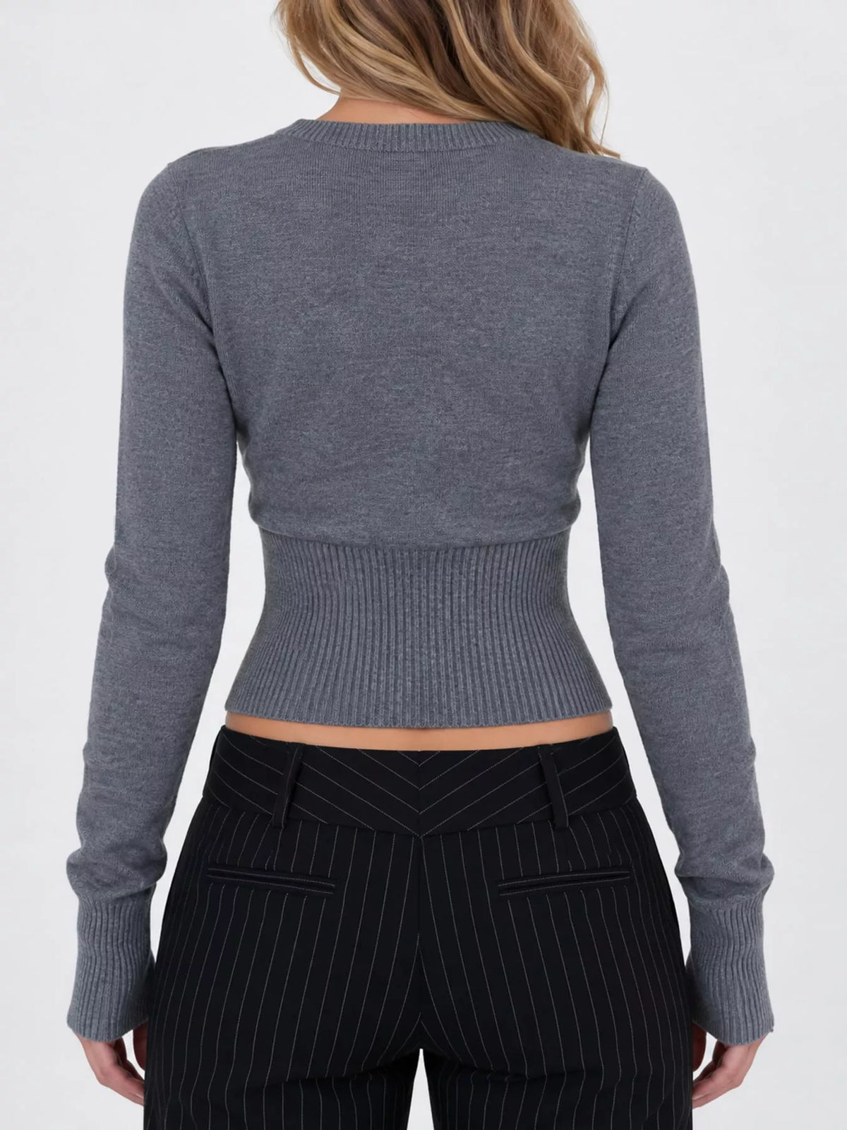 Slim-fit Ribbed Knit Button-Down Cardigan, back view