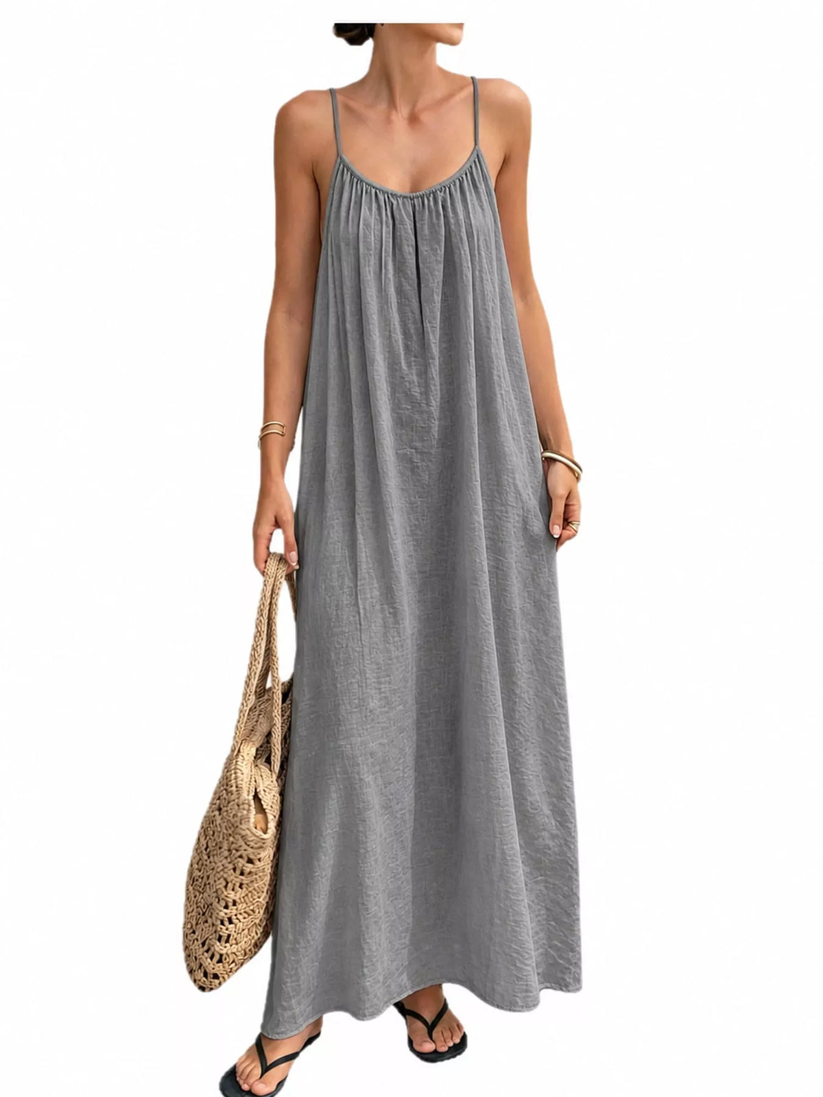 Backless Spaghetti Strap Maxi Dress — front view