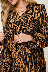 Trendsi Double Take Full Size Printed Ruffle Hem Long Sleeve Dress -
