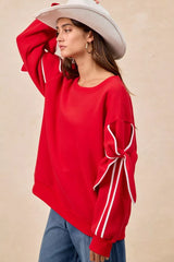 Trendsi BiBi Bow Detail Sleeves Fleece Sweatshirt -
