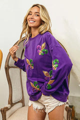 Trendsi BiBi Fleur De Lis Sequin Patches Mardi Gras Sweatshirt -