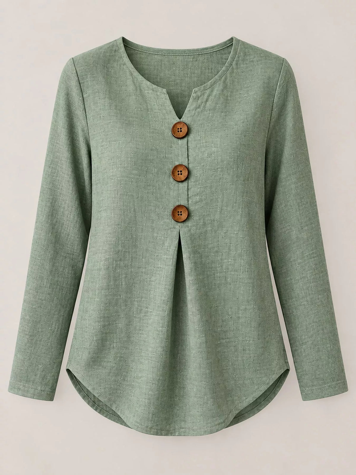 Green long sleeve decorative button blouse