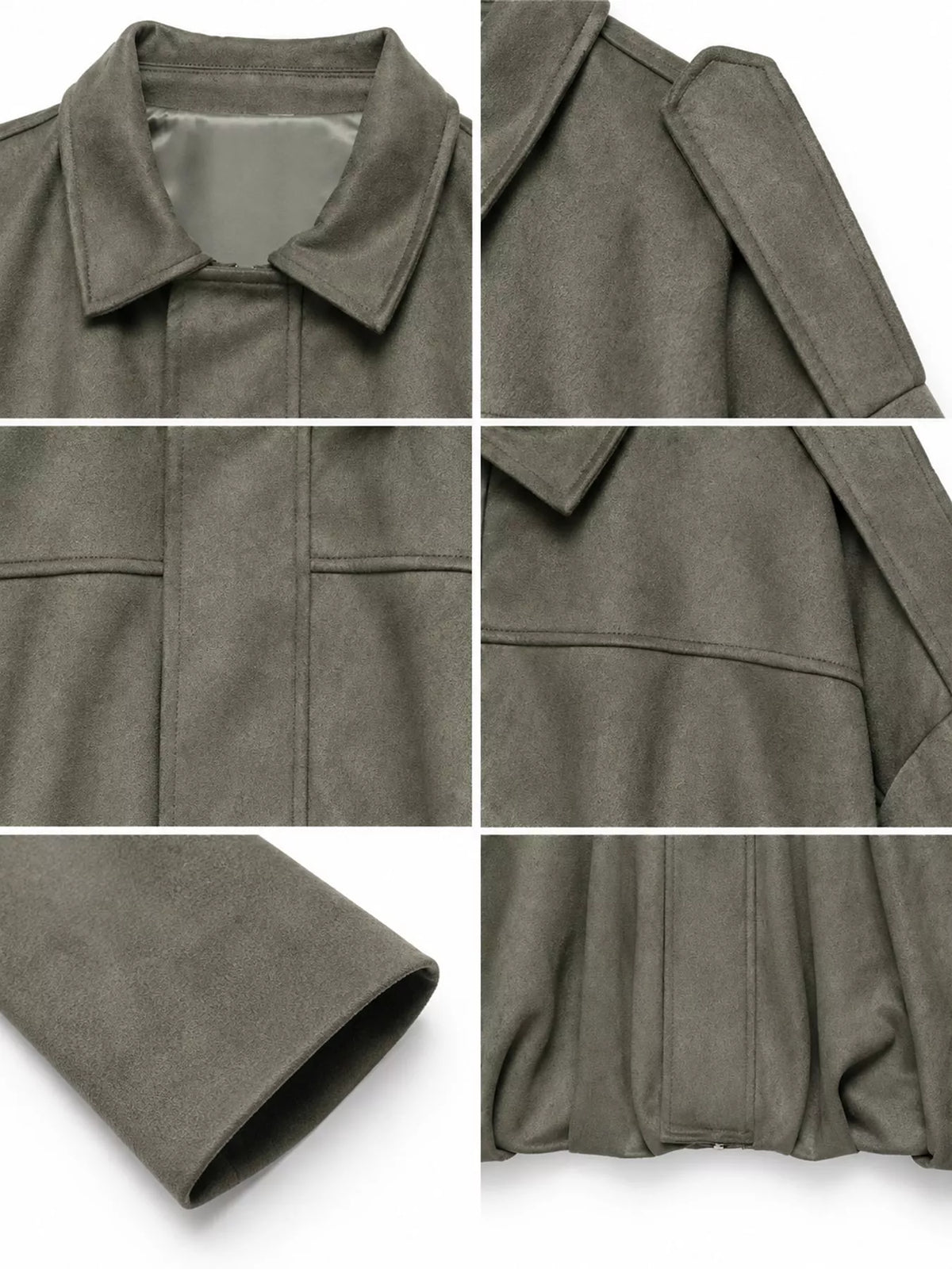 Cropped zip jacket, sage collar seam cuff and hem details