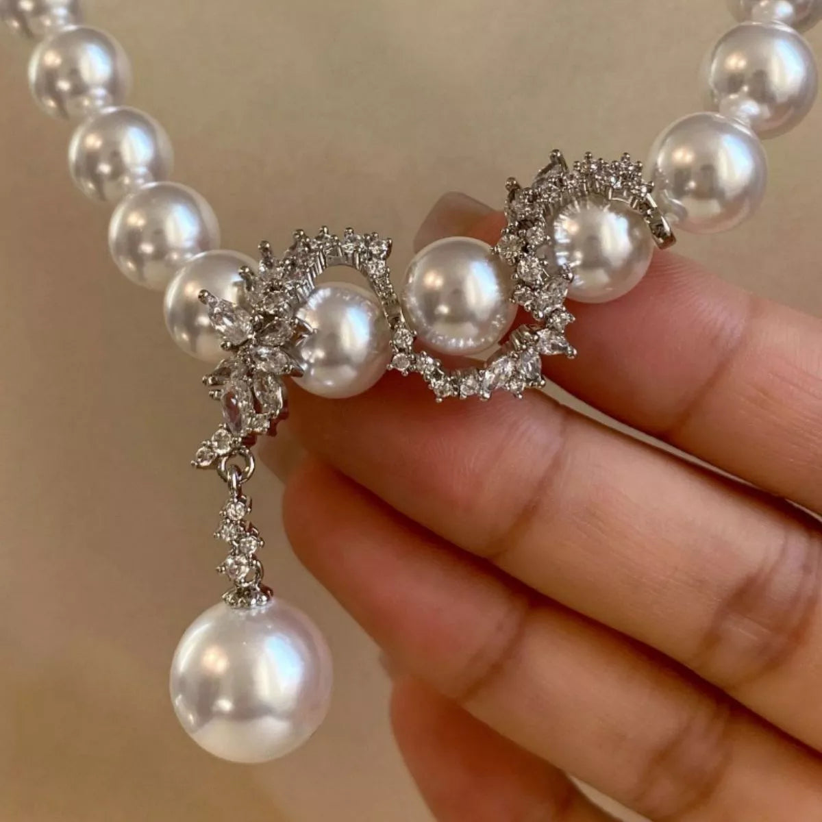 Trendsi Zircon Pearl Necklace -