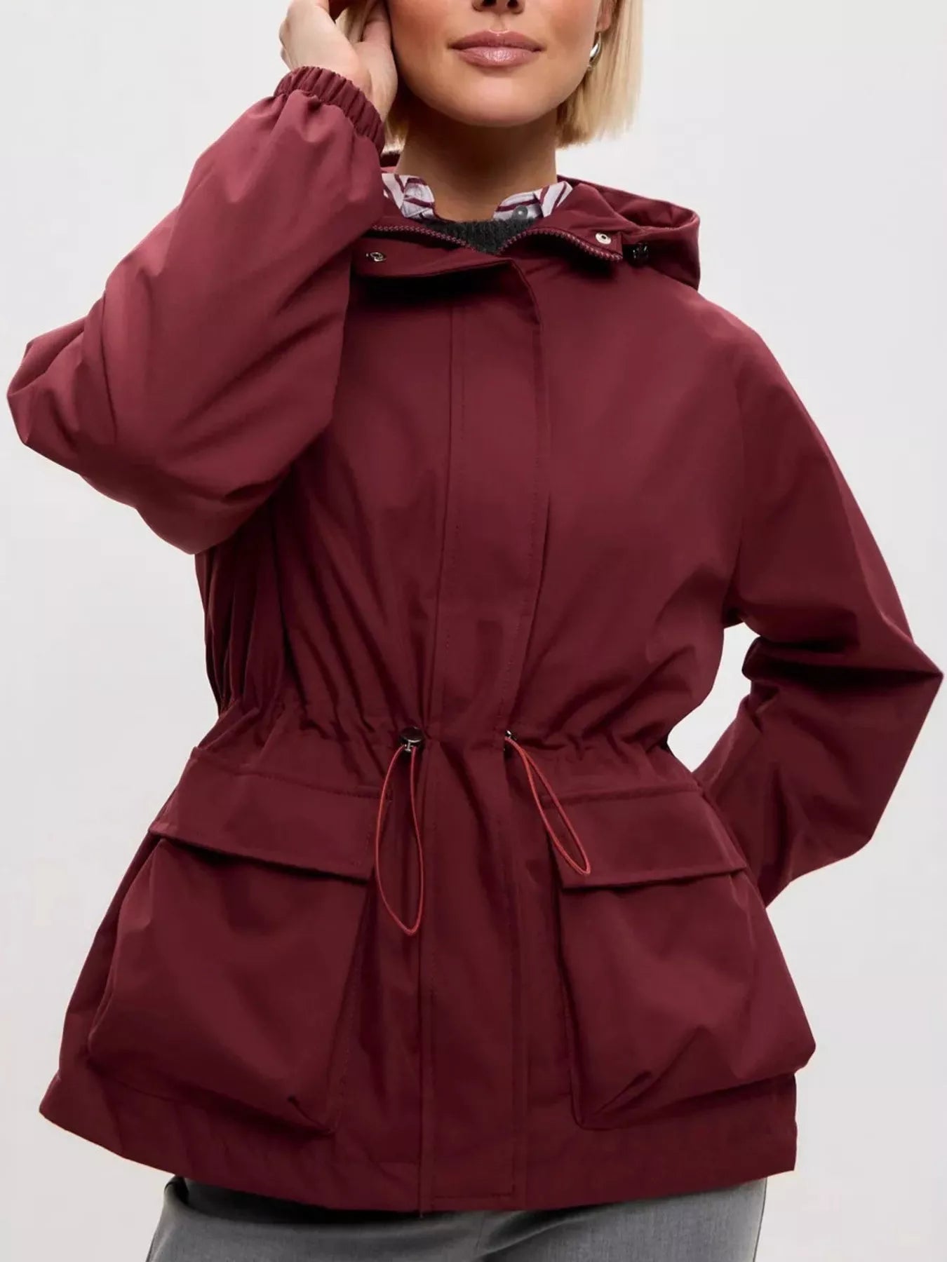 Trendsi Drawstring Waist Hooded Windbreaker Outerwear -