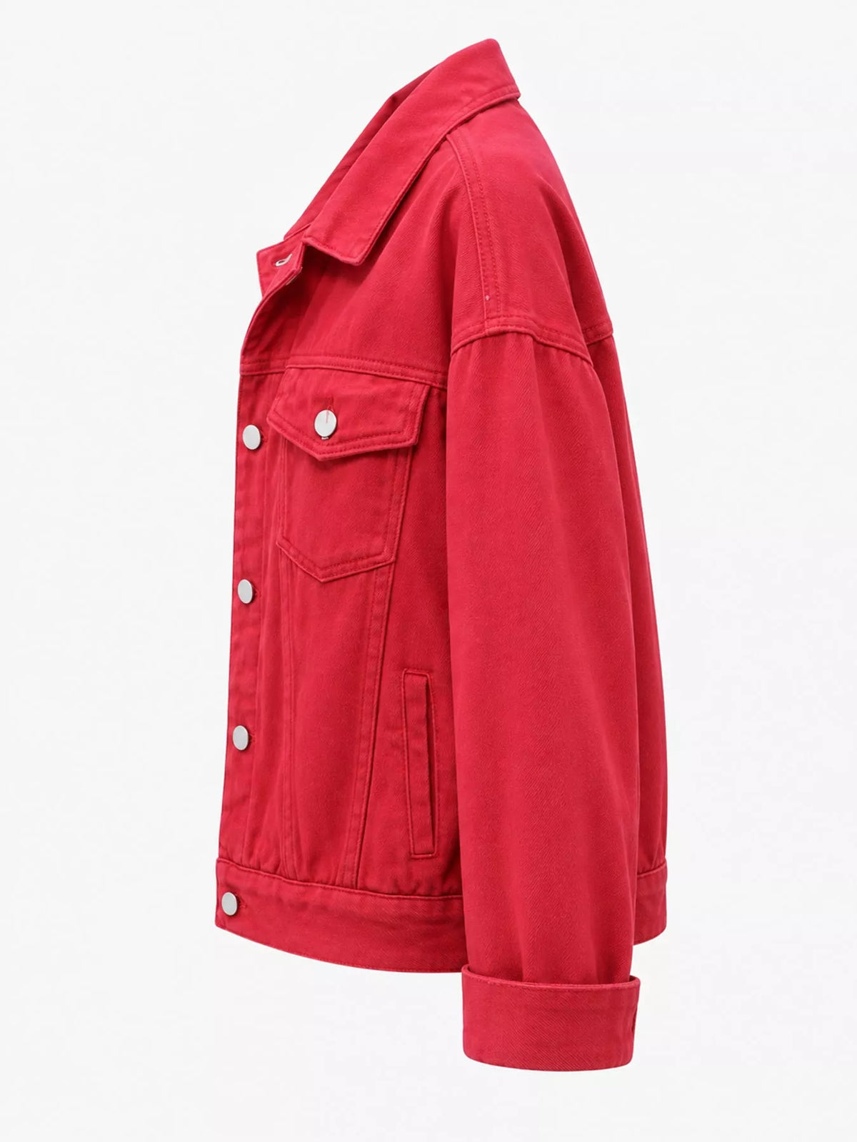 Button-Down Classic Cropped Denim Jacket — side view